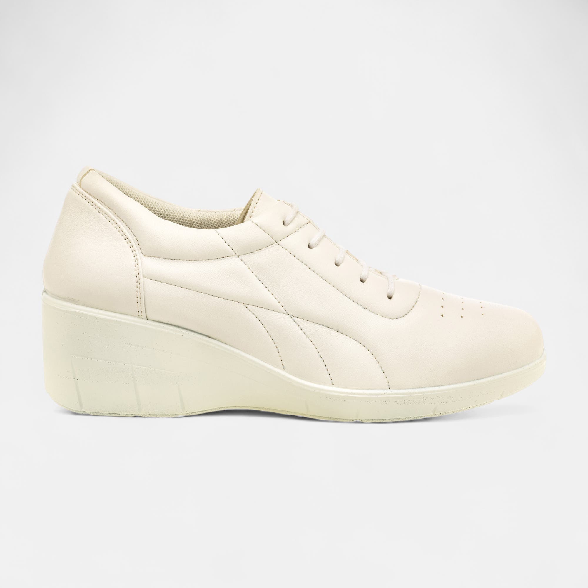 Derbies pieds sensibles à talon compensé Femme en cuir blanc