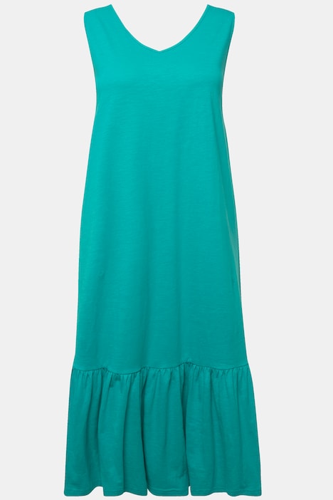 Midikleid, Volant, V-Ausschnitt, ärmellos, Biobaumwolle