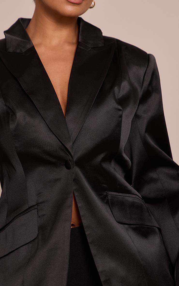 Noir Blazer Ajusté En Satin Shape