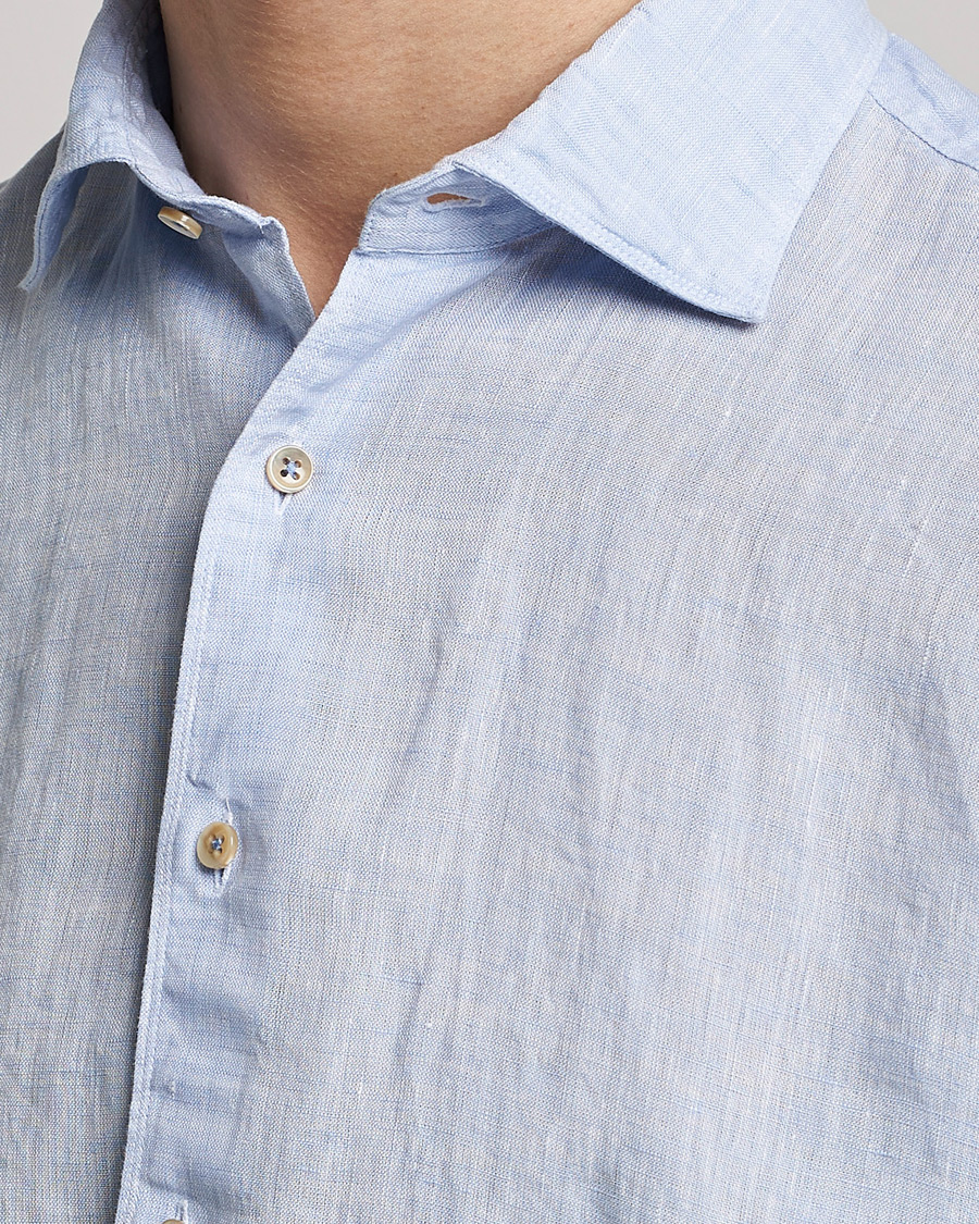 Stenströms Fitted Body Cut Away Linen Shirt Light Blue