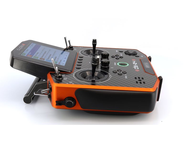 Jeti Fernsteuerung DS-24II Carbon Line Orange 24 Kanal, Dup Professioneller 24-Kanal-Sender mit Geber auf Rückseite und Carbon-Frontplatte