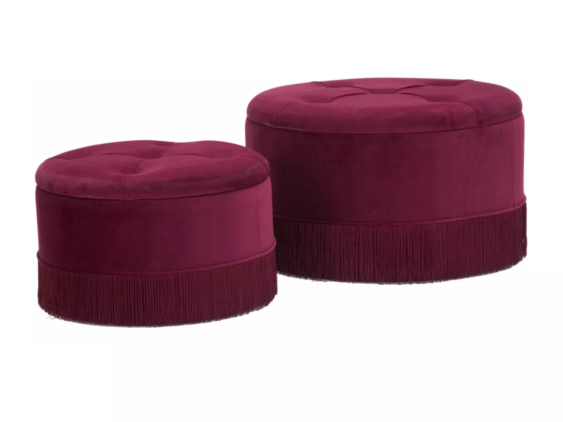 Lot de 2 poufs de rangement en tissu violet Ø 71x41-55x33 cm