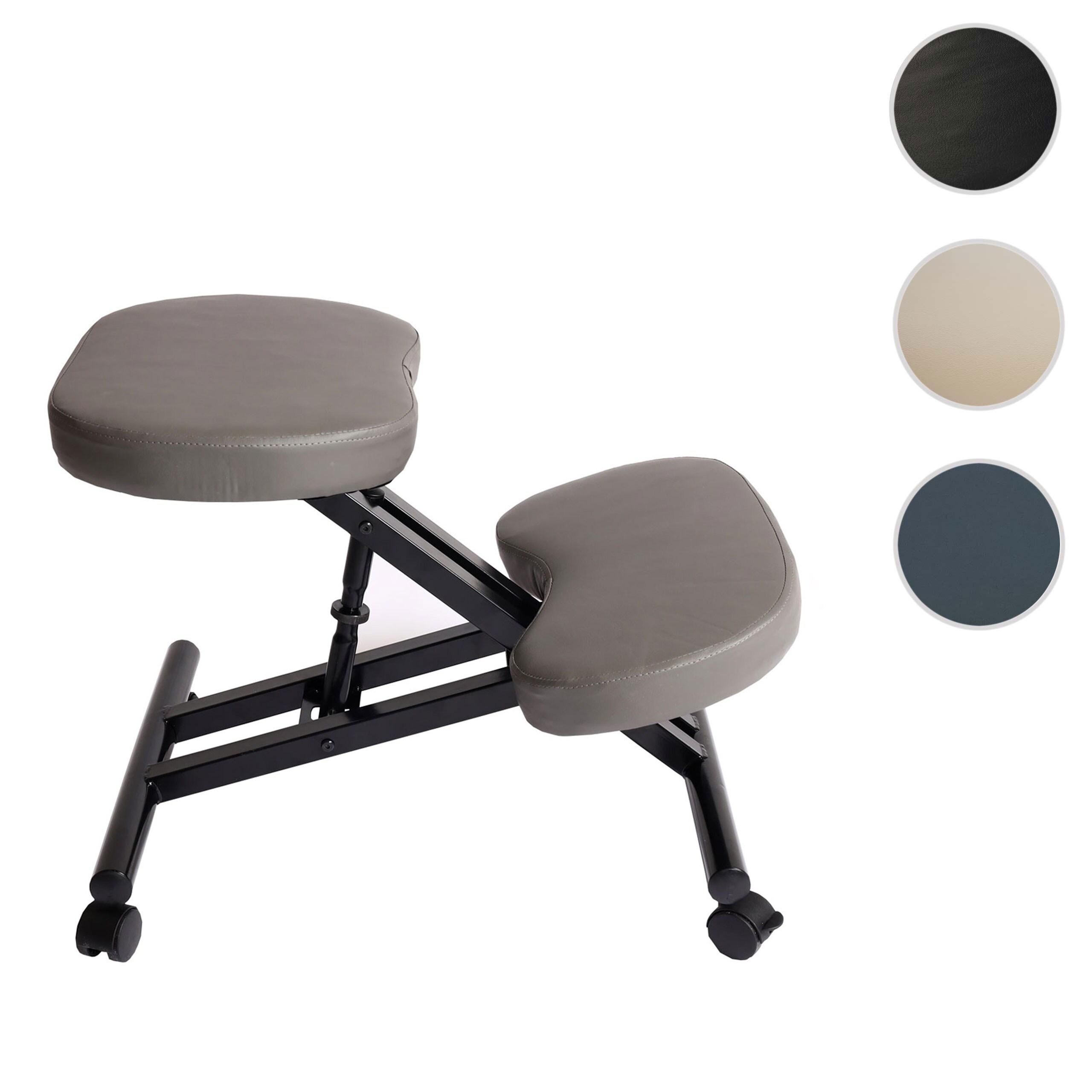 Kniestuhl MCW-E10, Sitzhocker Kniehocker, höhenverstellbar Rollen Kunstleder Metall MVG-zertifiziert ~ grau matt