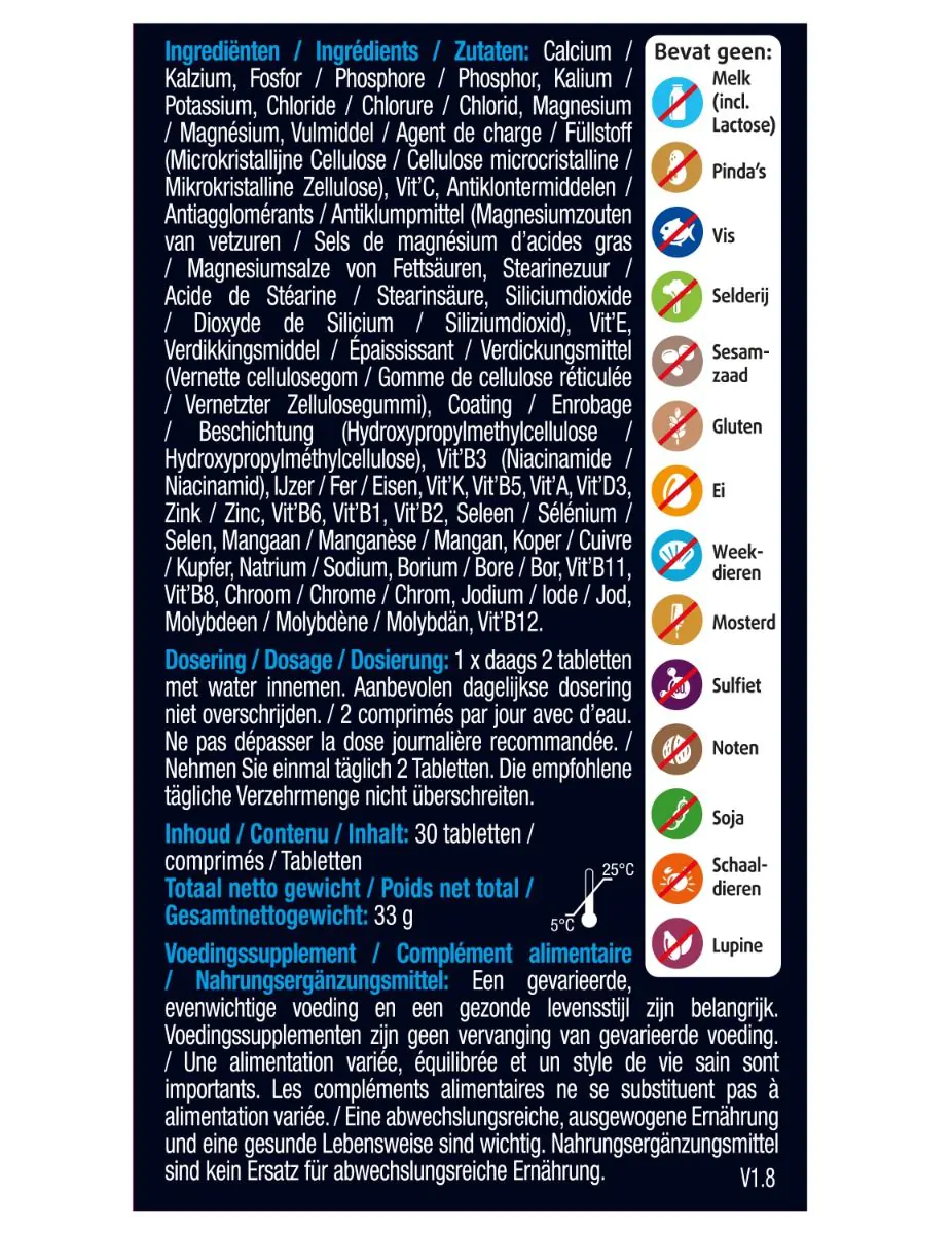 Magnesium, Vitaminen & Mineralen Compleet 30 tabletten