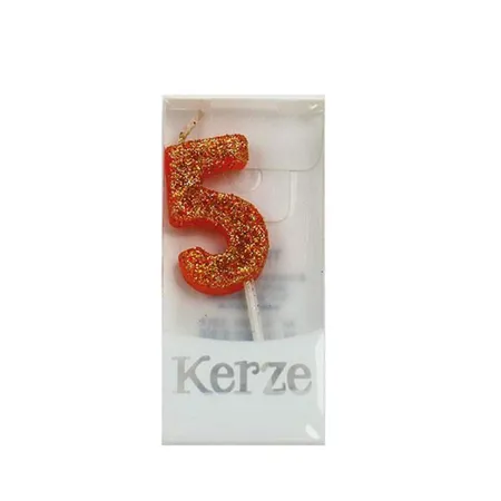 Trötsch Zahlenkerze 5, orange glitzer, 3x2x1cm