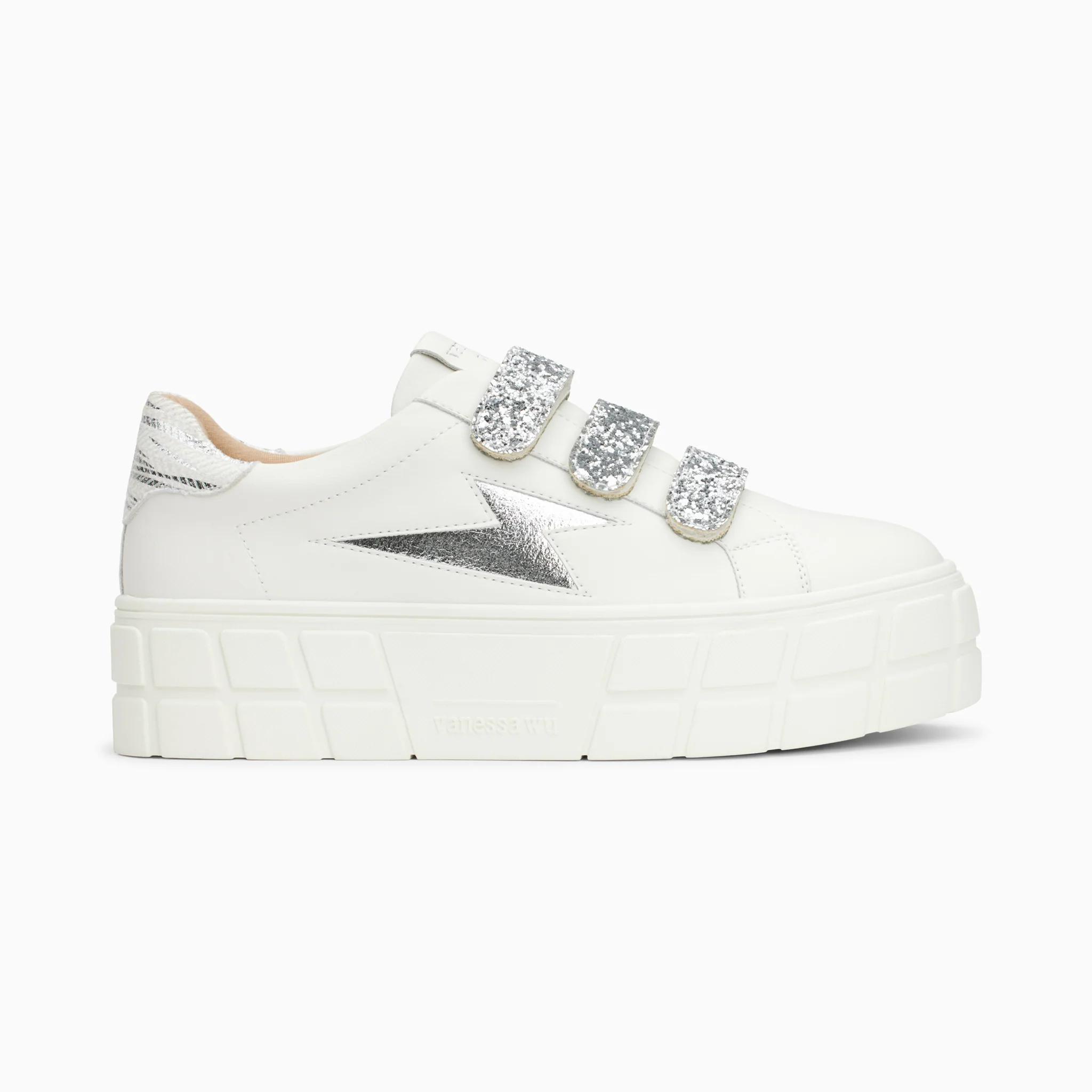 Sneakers-Baskets éclair Eve blanc et argent à plateforme