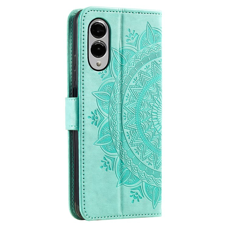Samsung Galaxy S25 Edge Leder Tasche Wallet - Mandala Flowers Imprint - Türkis