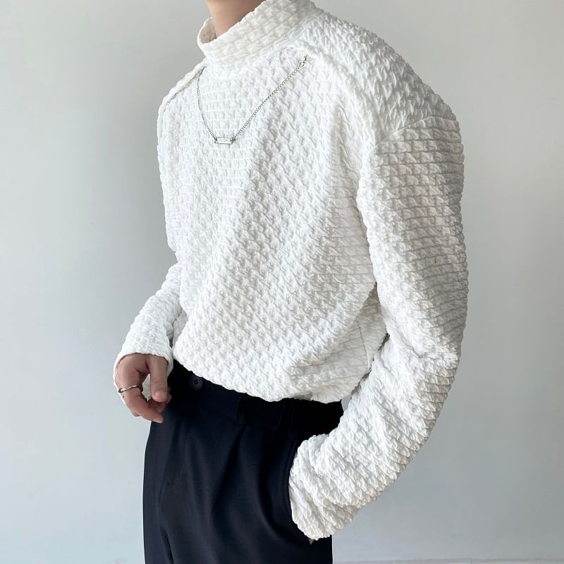 Bjorn - T-shirt met lange mouwen en mockneck, effen textuur