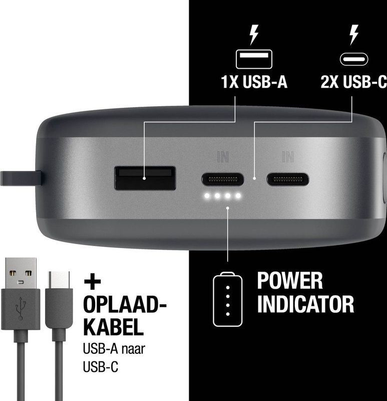 Fresh 'n Rebel - Powerbank 24000 mAh - Storm Grey - Snelladen