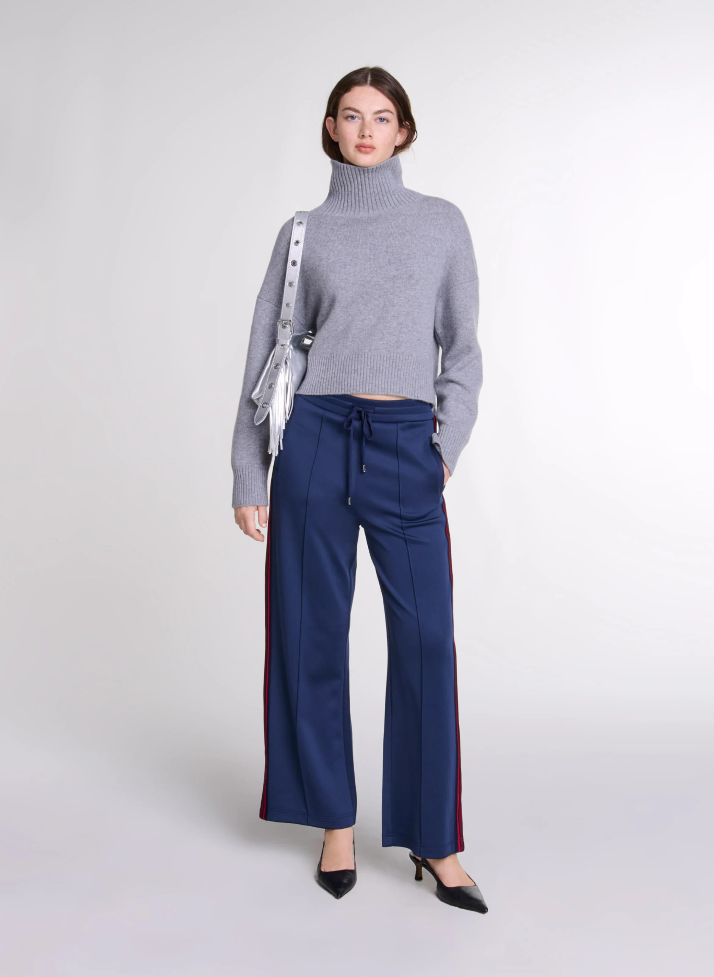 Pantalon large jogger brodé| Bleu