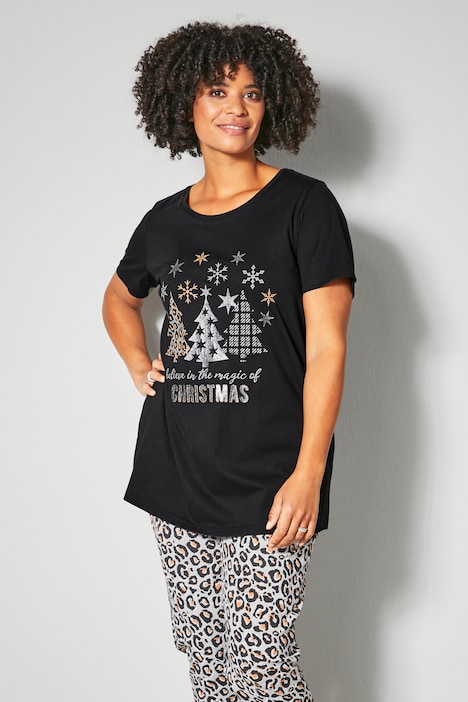 T-Shirt, Relaxed Fit, Weihnachts-Motiv, Rundhals, Halbarm