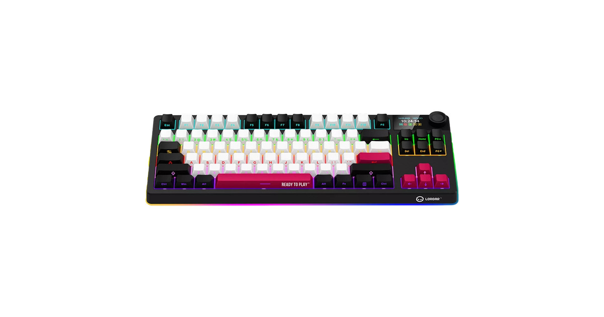 LORGARKBP70TKLW, gaming toetsenbord  (Zwart, US lay-out, LOGAR Toxic Purple, TKL, RGB, Hot-swappable, PBT Double-shot, Bluetooth / 2.4GHz / USB)