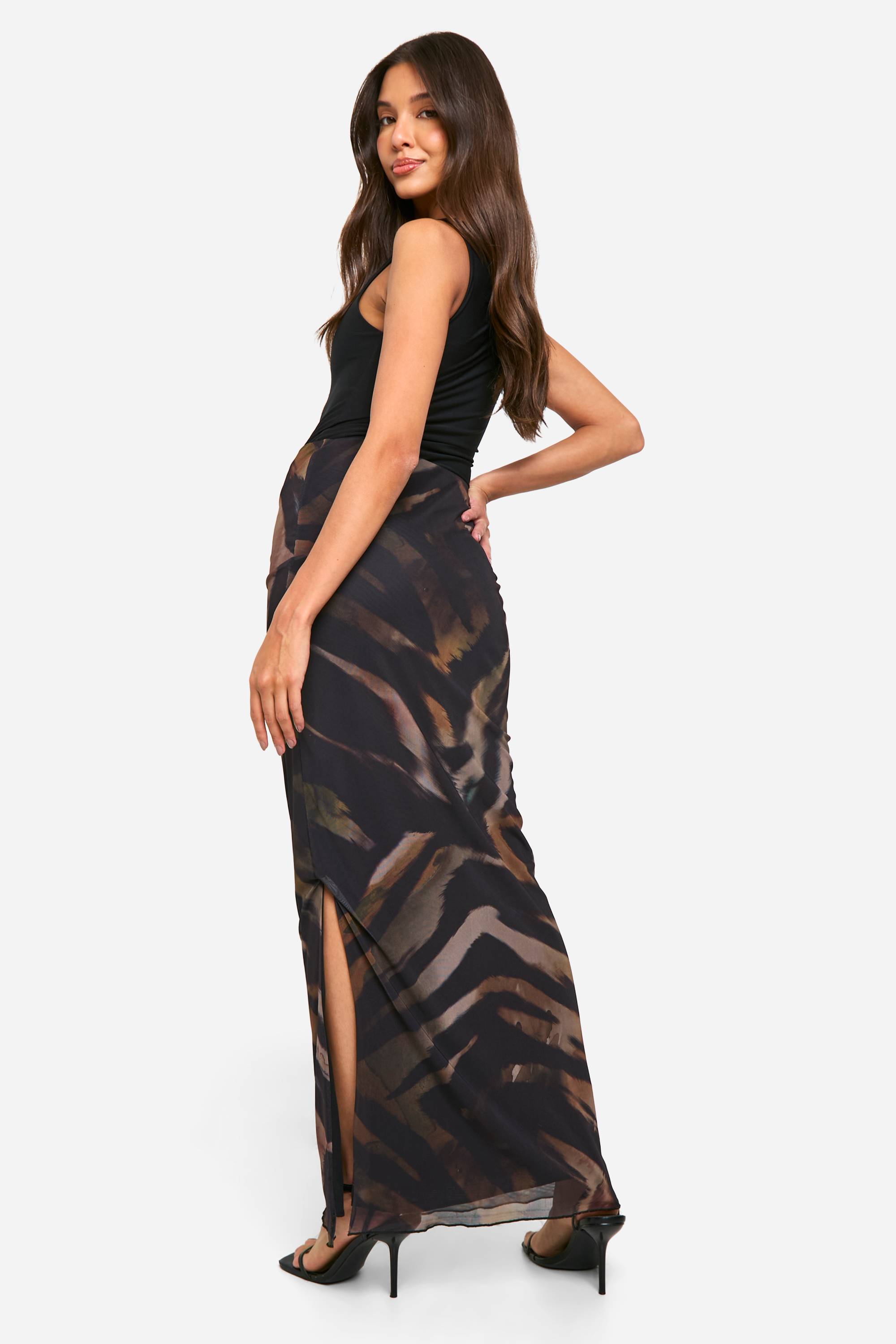 boohoo Jupe Maxi en maille à imprimé animal
