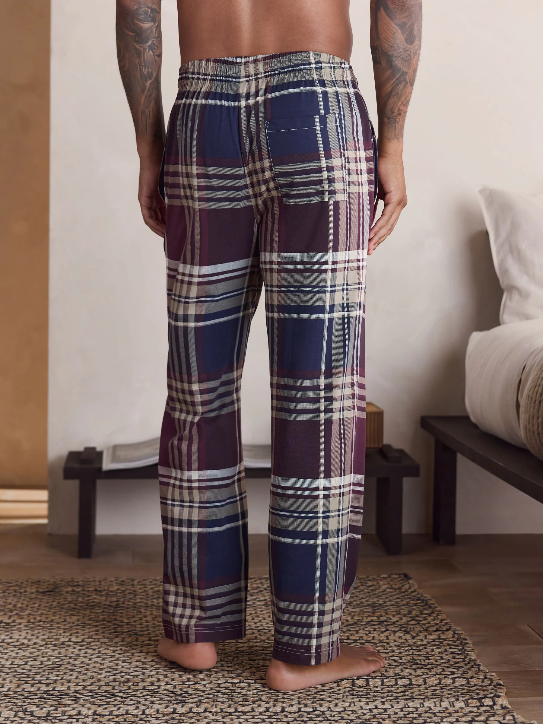 Plum Purple/ Neutral - Check Jersey Pyjama Bottoms 2 Pack