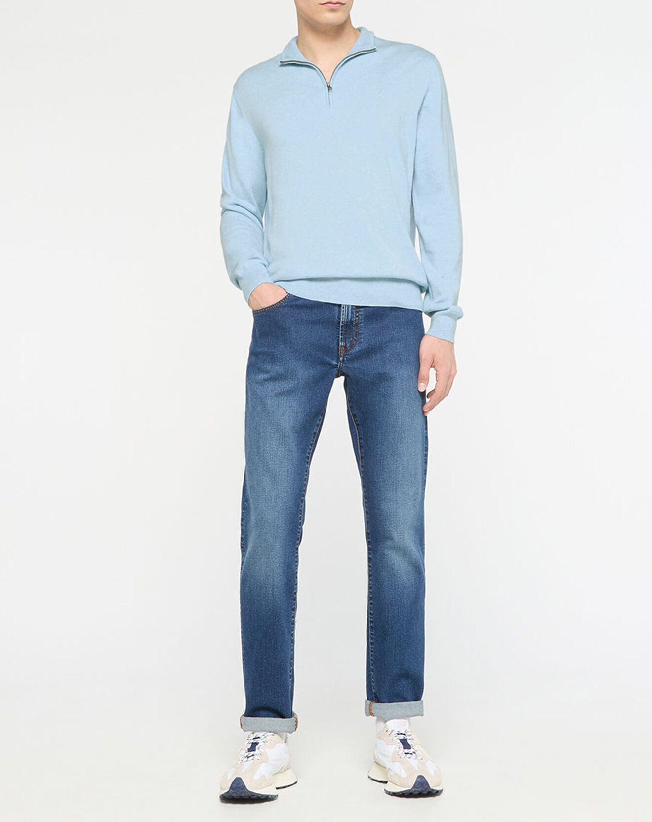 Hackett London Pull en Coton & Soie zippé bleu ciel