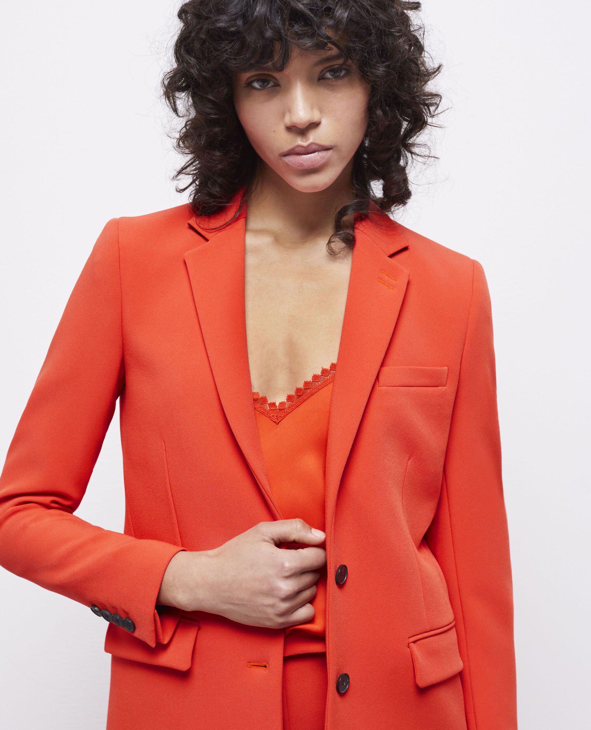 Veste tailleur orange en crêpe