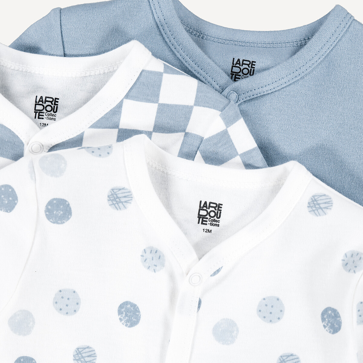 COLEÇÃO LA REDOUTE<br>Conjunto de 3 pijamas de algodão com estampa de bolinhas e xadrez
