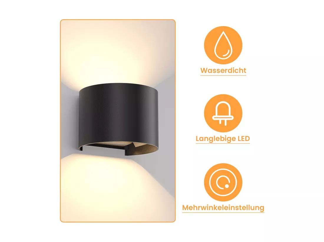NETTLIFE applique murale extérieure mur LED lampe intérieur extérieur appliques noir haut bas mur 5W IP65 étanche 3000K blanc chaud