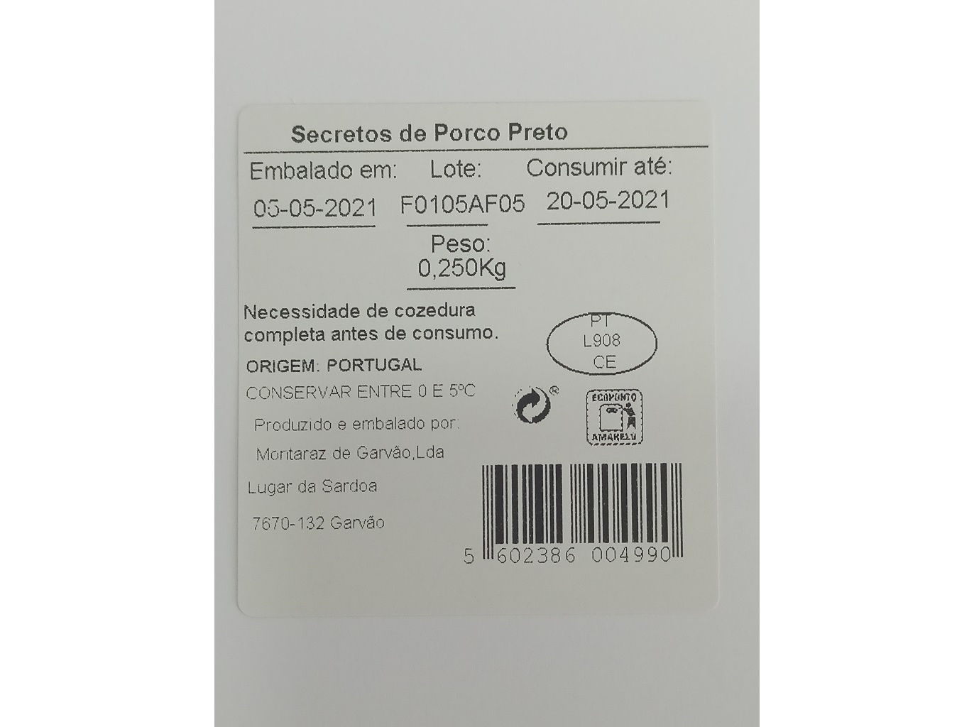 SECRETOS DE PORCO PRETO AUCHAN CULTIVAMOS O BOM 250GR