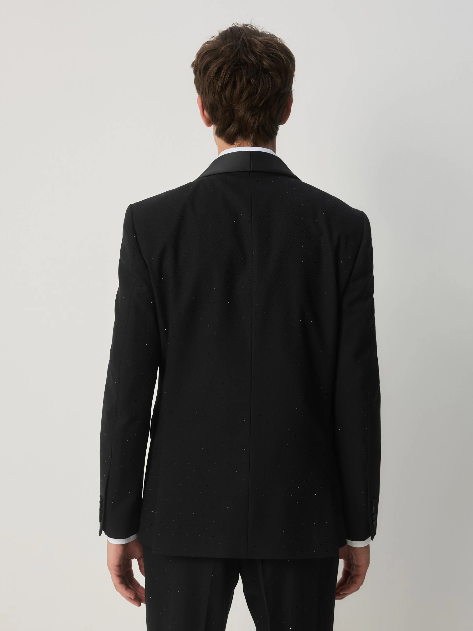 Zwart - Slim Fit Sequin Tuxedo Suit Jacket
