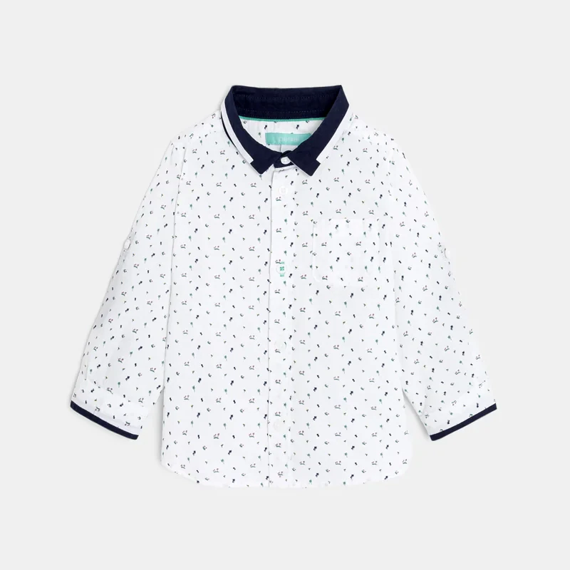 Chemise modulable coton fantaisie palmiers blanc bébé garçon Blanc
