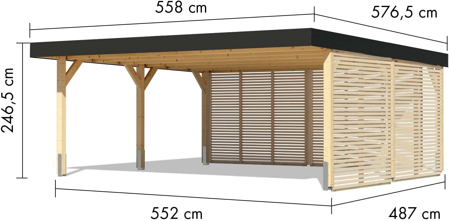 Karibu Leimholzcarport mit EIN oder Zwei Stellplätzen, optional mit Seitenwänden (Doppelcarport - mit Seitenwänden)