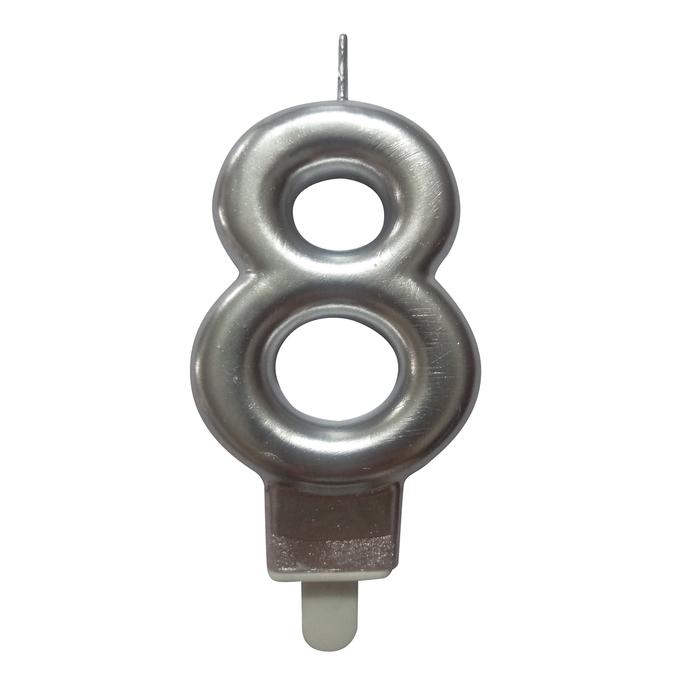 BOUGIE ANNIVERSAIRE CHIFFRE 8 H.7.5CM ARGENT