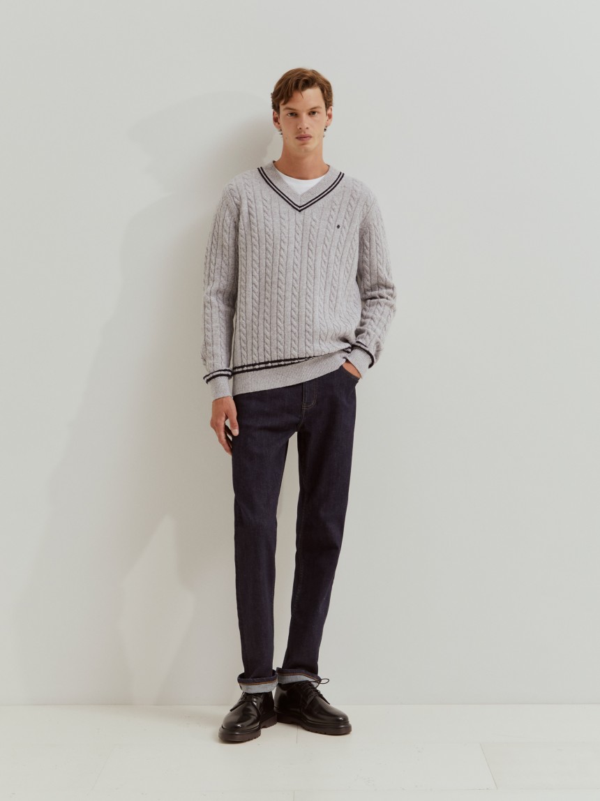 Pullover de malha entrançada com lã