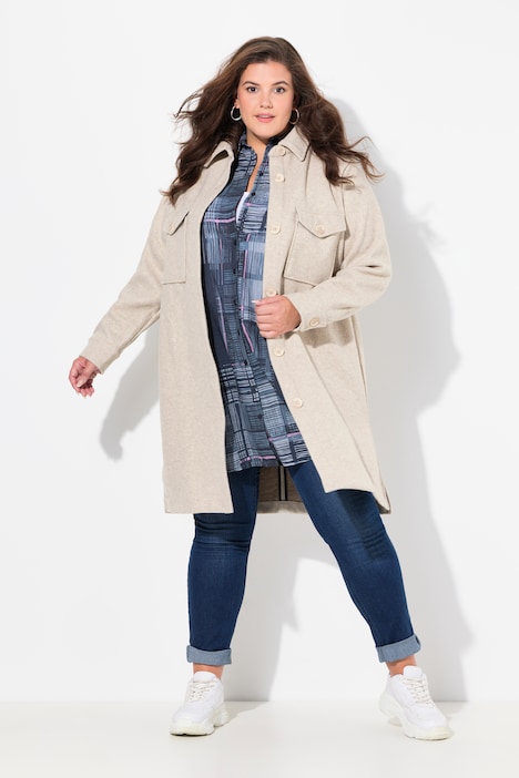 Long-Hemdjacke, Hemdkragen, Brusttaschen, Langarm