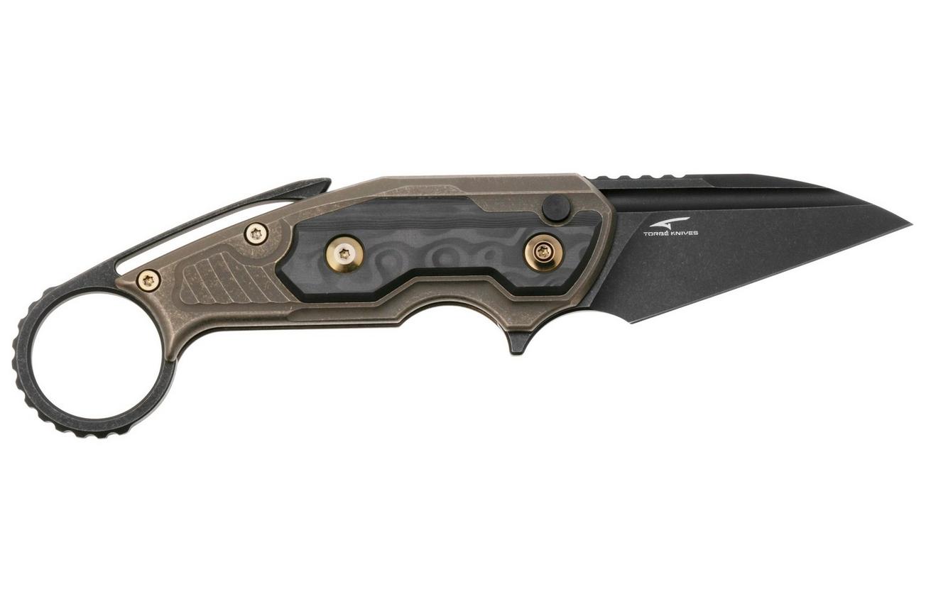 WE Knife Yardbird WE22021-2 Blackwashed CPM 20CV, Bronze Titanium, Rose Carbon Fiber Inlay, karambit zakmes, Maciej Torbé design