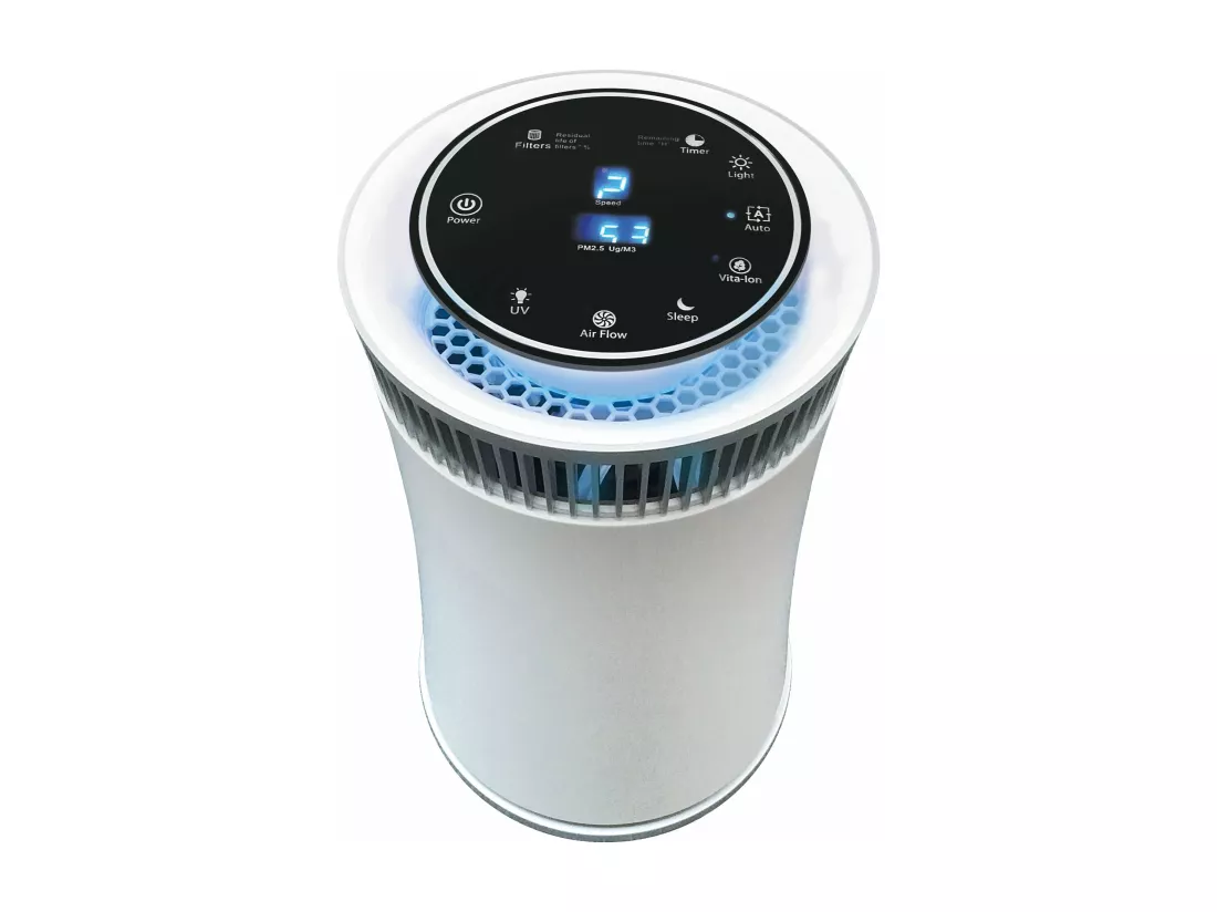 Purificateur d'air avec filtre HEPA, PM2, ioniseur, lampe UV, 5 vitesses et mode AUTO pour des 20m2