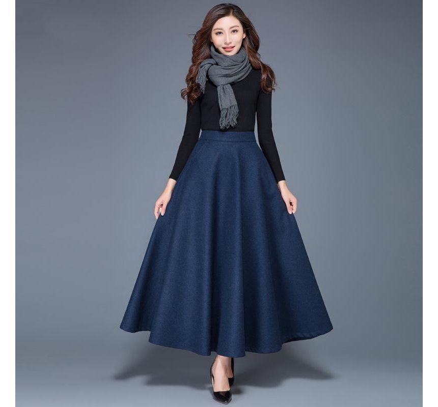 Lewwe - Hoge taille effen maxi A-lijn rok