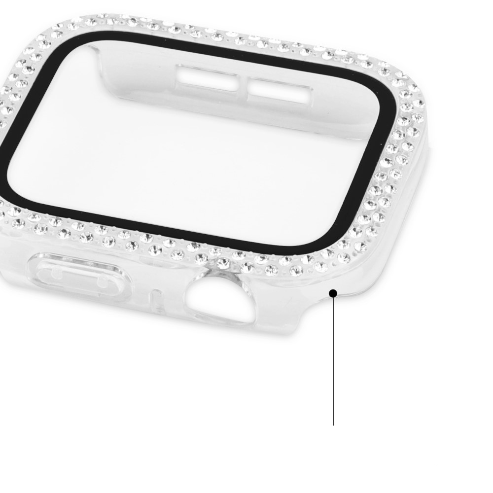 Apple Watch (45mm) Hardcase Glitzer Strass Bumper Hülle mit Display Schutzglas - Transparent