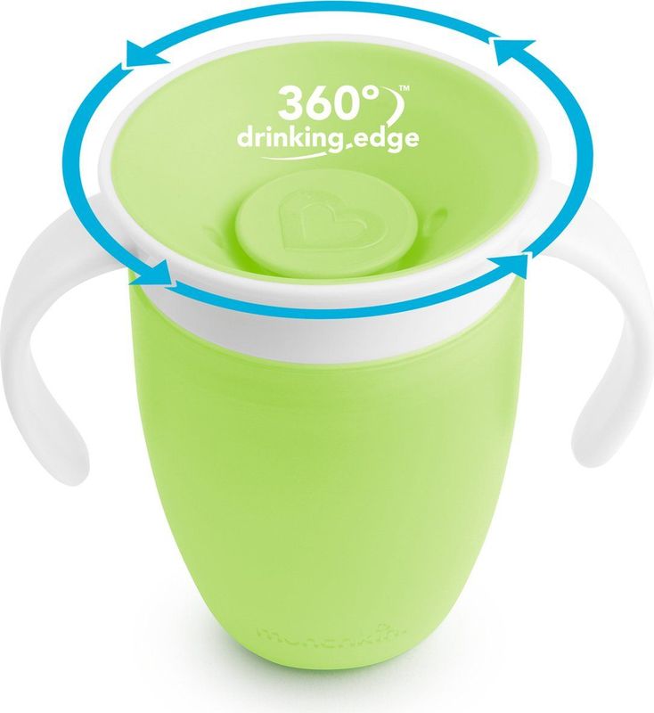 Munchkin Miracle Anti-Lek 360° Drinkbeker - Trainer Cup - Oefenbeker voor Baby en Kind - 207ml - Groen