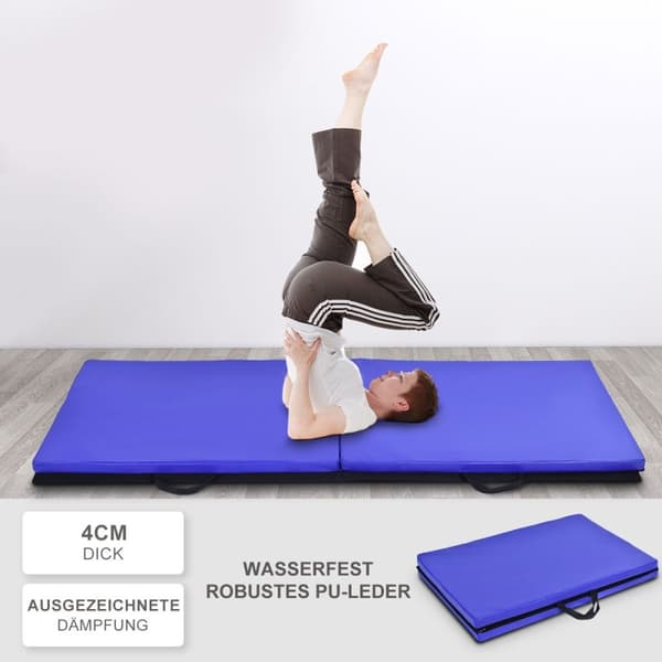 Myk gulvmatte gymnastikkmatte yogamatte foldematte gymnastikkmatte 180x60x4cm - blå