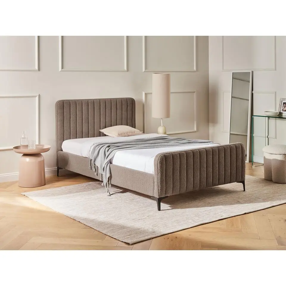 LUNAN - Tweepersoonsbed - Taupe - 120 x 200 cm - Bouclé
