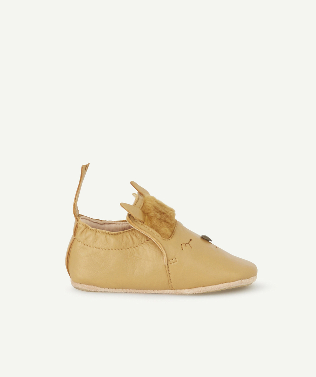 EASY PEASYCHAUSSONS EN CUIR CAMEL AVEC ALPAGA