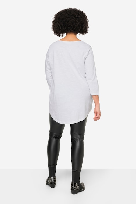 T-Shirt, Rundhals mit Knopfleiste, 3/4-Ärmel