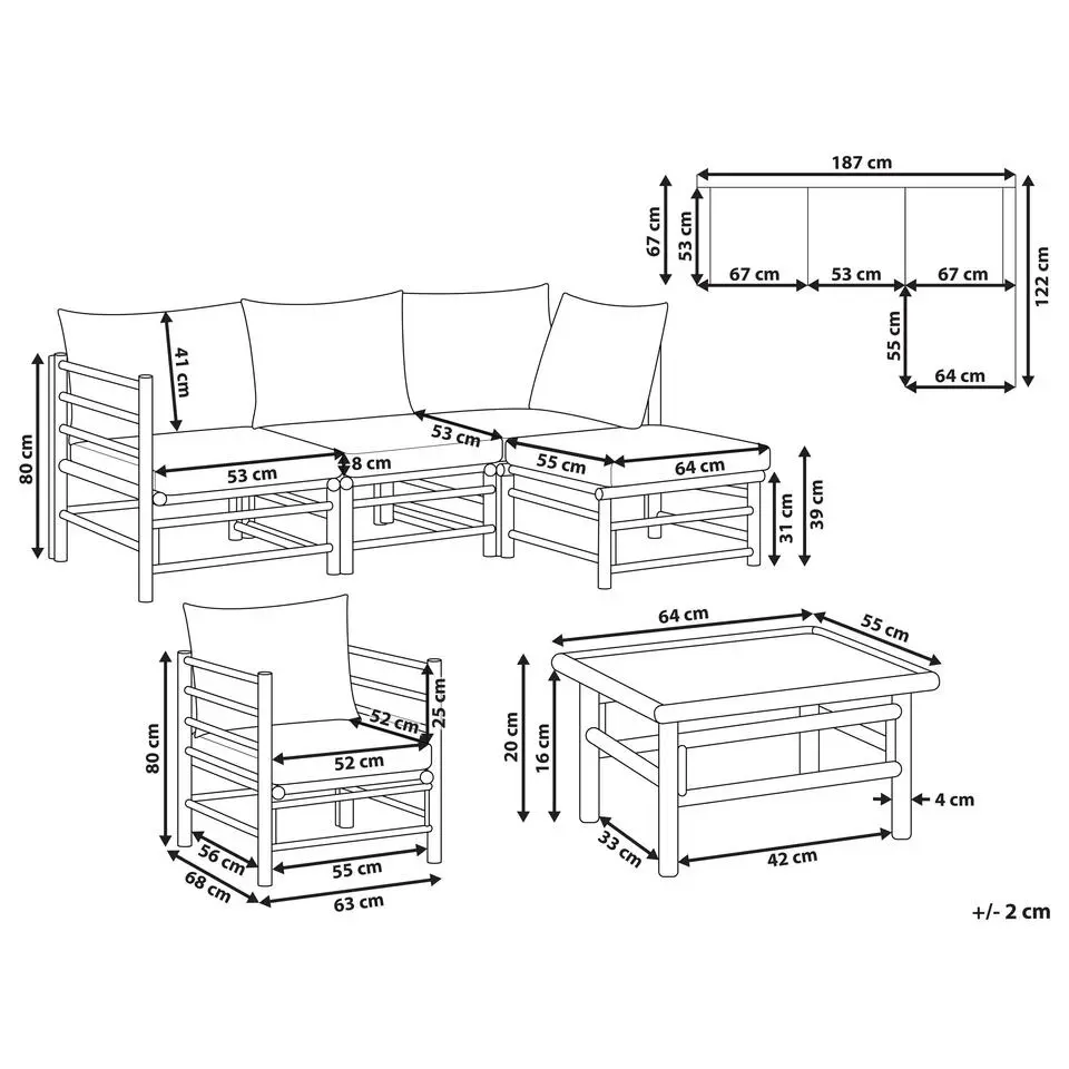 CERRETO - Loungeset 5-zits met fauteuil - Wit - Bamboehout