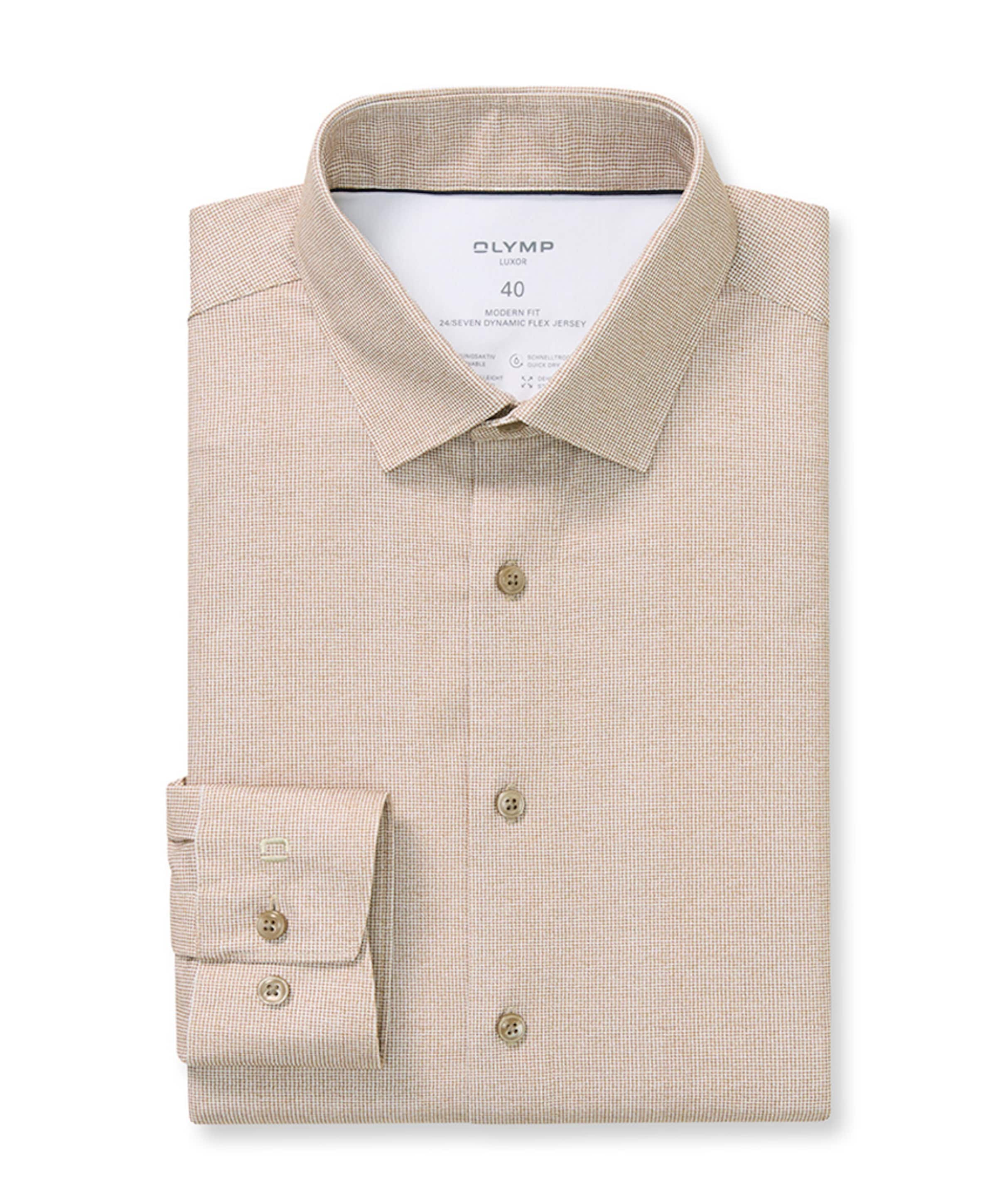 Olymp Modern fit Luxor Heren overhemd lange mouw beige