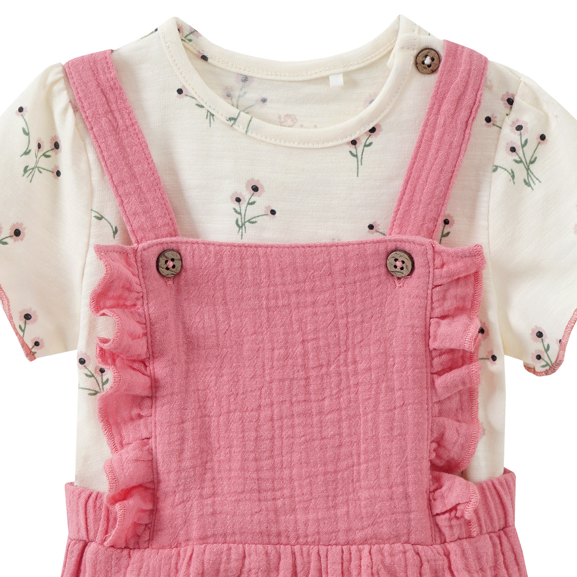 Topomini Pure Collection Newborn Overall und T-Shirt im Set dunkelrosa / creme