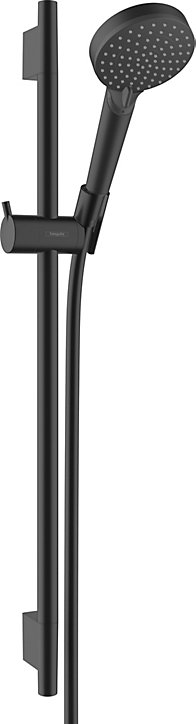 Kit de douche sans robinetterie avec douchette 2 jets + flexible + barre réglable, noir mat, Hansgrohe EcoSmart Vernis Blend