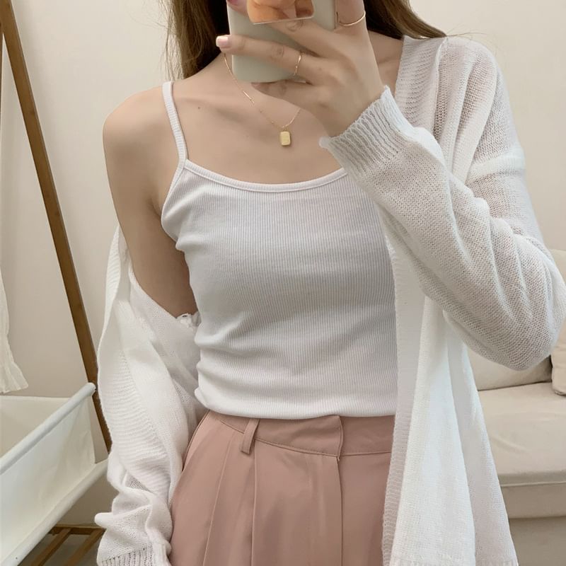 Hanji - Effen doorschijnende open voorkant cardigan