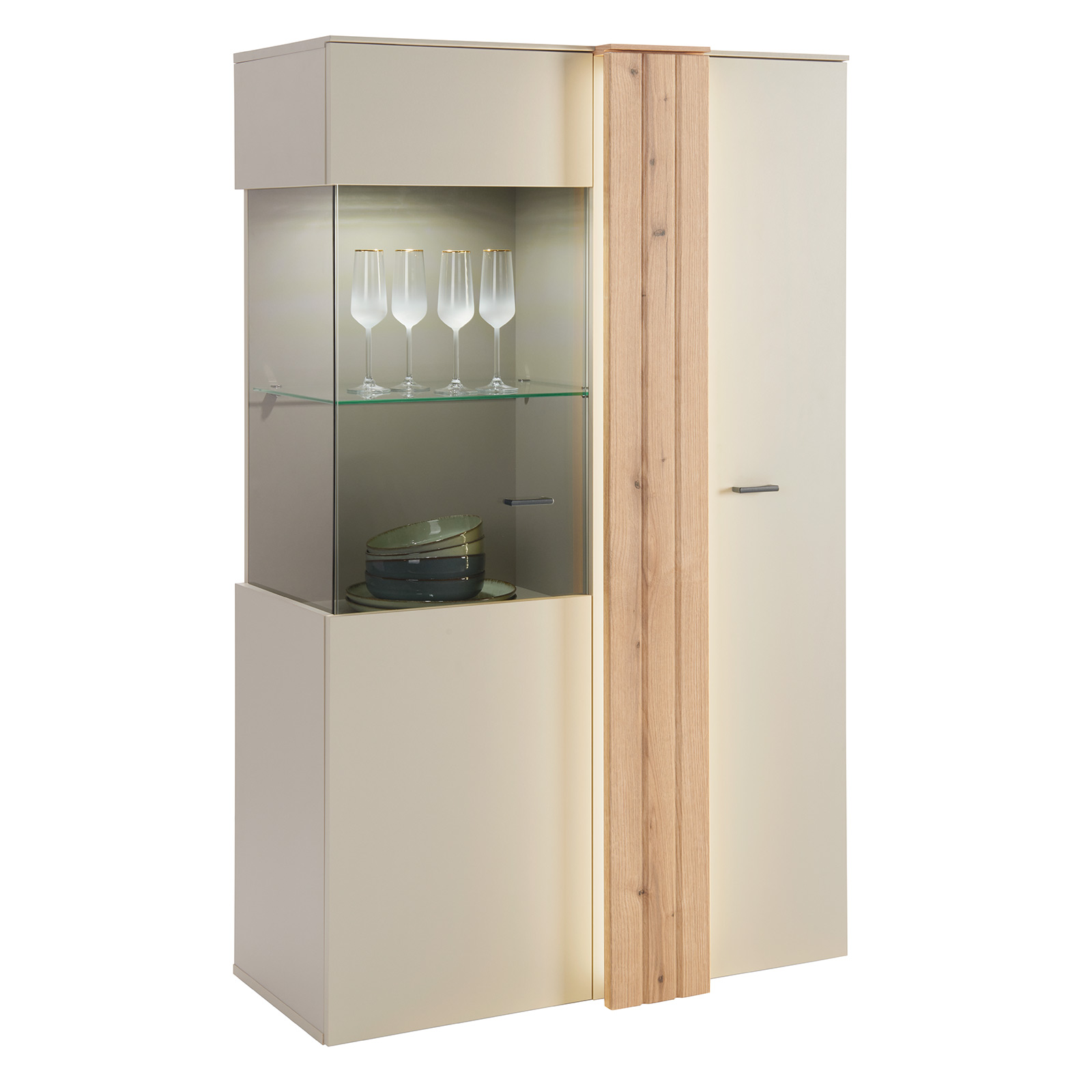 Highboardvitrine SANTANA - Coast Evoke Eiche-kieselgrau - 94 cm