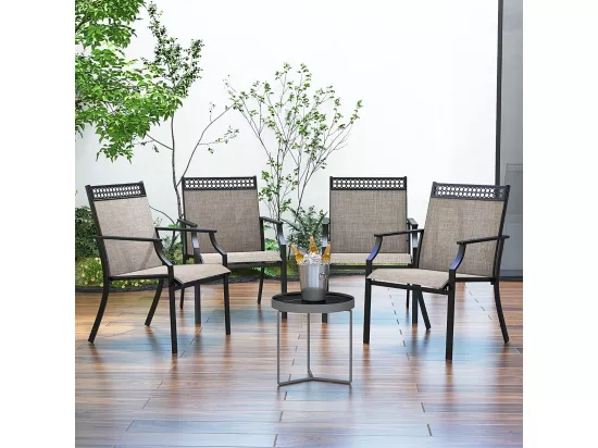 Lot de 2 Chaises de Jardin avec Cadre en Métal, Chaises à Dossier Haut en Teslin à Séchage Rapide, Fauteuil d'Extérieur pour Toutes Saisons, Charge 150 KG, pour Cour, Balcon, Piscine (Café)