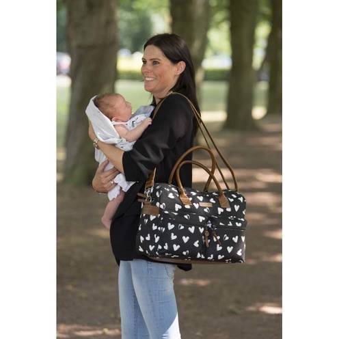 Sac à langer Black & White Coeurs - KIDZROOM