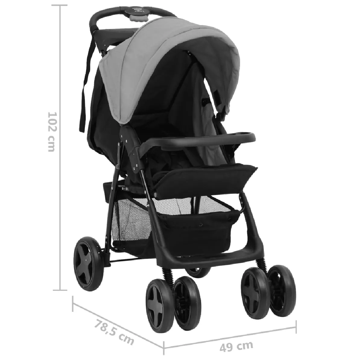 vidaXL Poussette Bébé 2-en-1 Gris-Noir