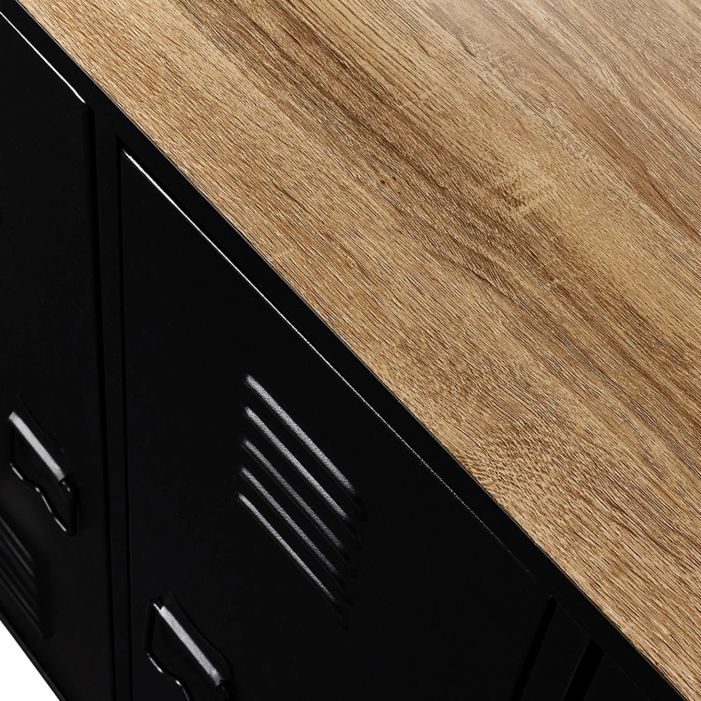 Meuble de bar buffet ESTER 3 portes métal noir et plateau bois façon hêtre