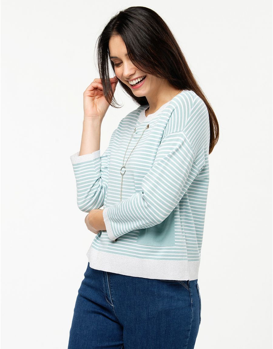 Pull rayures vert d'eau