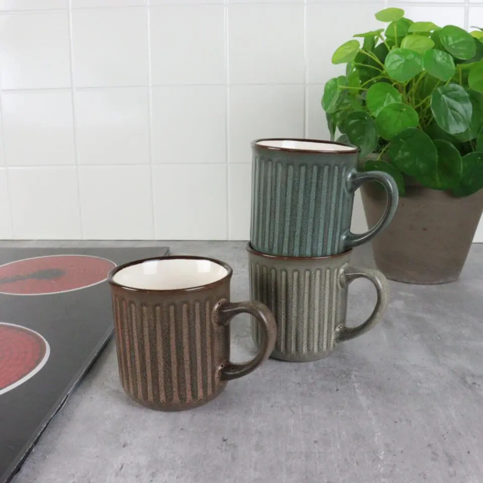 OTIX Koffiekopjes met Oor Set van 8 Koffietassen Aardewerk 200 ml MOSS